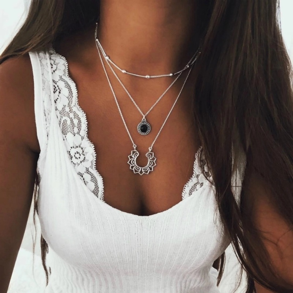 NEW triple layer onyx charm statement necklace